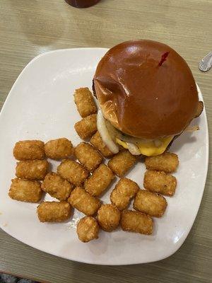 Fiery Burger and Tater Tots