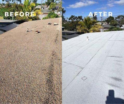 Check out this before and after for a flat roof transformation! Call us today to schedule your free in-person estimate!