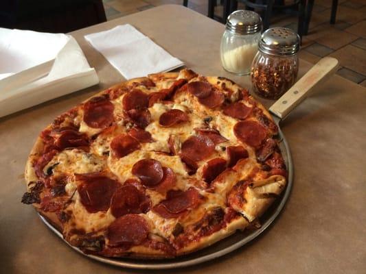 Pepperoni & mushroom pizza. The best pizza for miles.