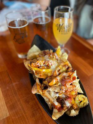 Boozy bbq chicken wonton nachos