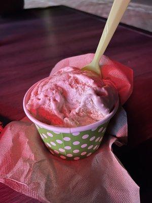 Key lime pie and toasted coconut. It's pink from the sign outside!