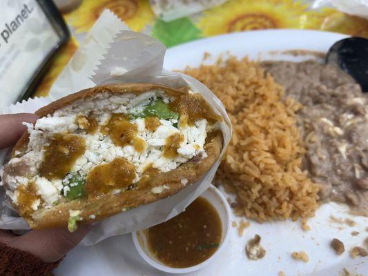 Gordita no veggies only meat beans and avocado n queso fresco