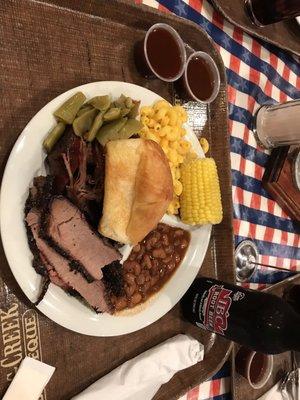 2-meat combo with brisket and black pepper sausage. A WHOLE LOT of yummy food!