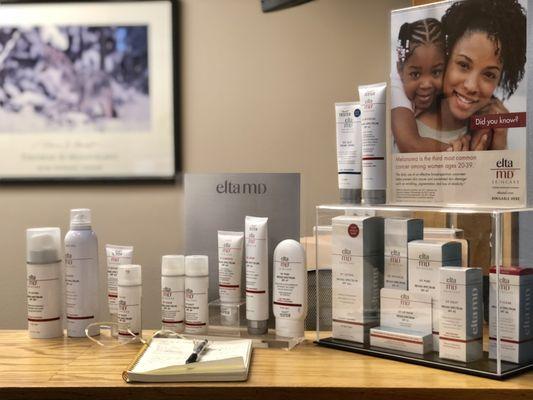 We offer a wide variety of products and sunscreens including EltaMD