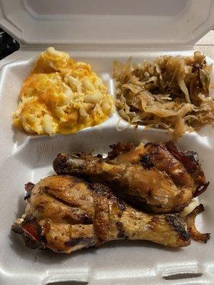 Baked chicken, cabbage and Mac & cheese