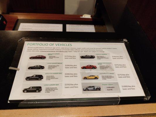 Menu of cars