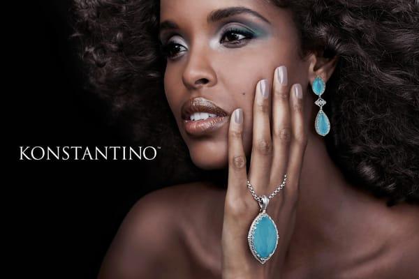 Konstantino fashion jewelry in sterling silver and 18K yellow gold with uniquely cut gemstones.