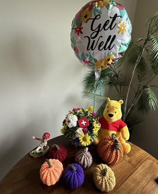 Some of the pumpkins I've been crocheting and giving away to our favorite people!