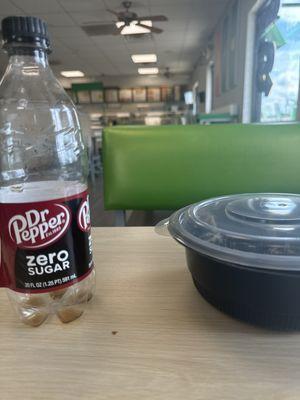 Dr Pepper and empty bowl