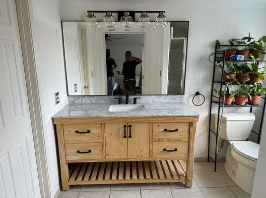 Vanity, mirror, light and towel holder installation