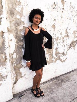 Black Dress W/Tuareg Leather & Bone necklace