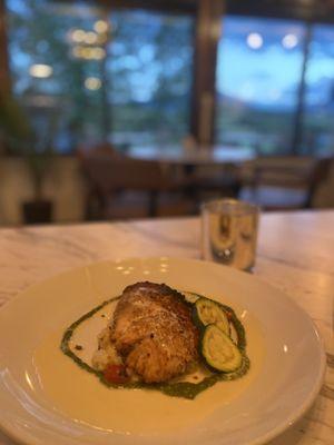 Crusted salmon on top of risotto