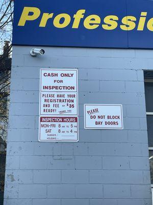 State inspection - cash only