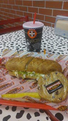 Veggie Sub with Fountain Drink and Chocolate Chip Cookie.