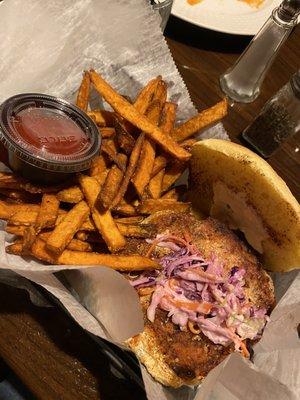 Salmon Burger w/sweet potato fries