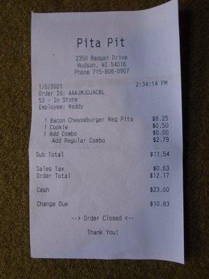 Final tab - very reasonable prices.