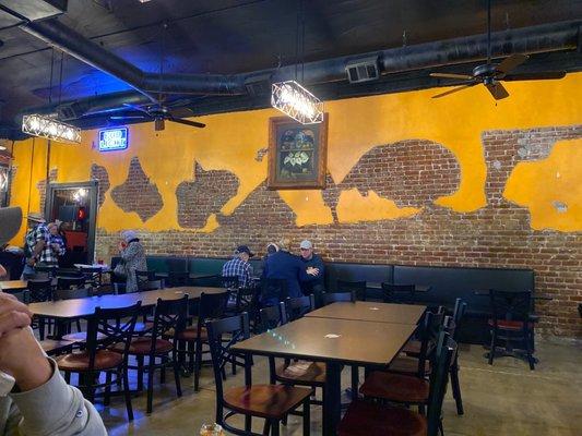 Indoor dining area. Fans and nice light fixtures