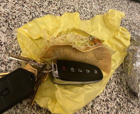 I ordered a beef taco and got a taco the size of my key fob. Bite-size.