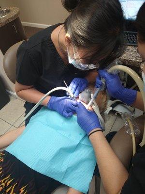 Getting his fillings.