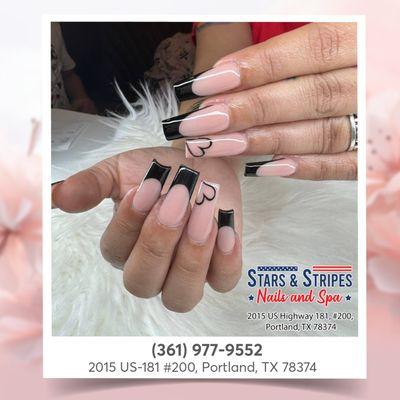 Express love and sophistication with our french nails adorned with charming heart art, adding a touch of romance to your manicure."