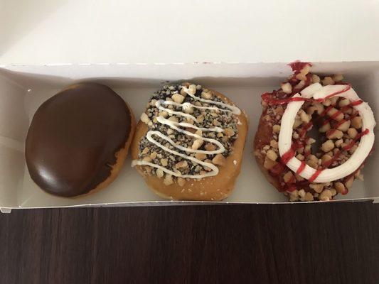 L to R: chocolate glazed custard filled, mixed berry cobbler and strawberry shortcake (last 2 limited time)