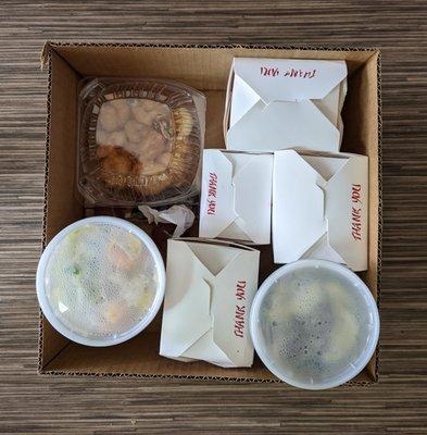 Takeout in an upcycled cardboard tray