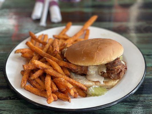 Sweet tea chicken sandwich w sweet potato fries