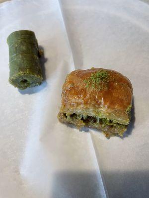 Pistachio roll, and baklava