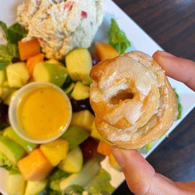 Chicken Salad and Fruit Plate and Orange Roll (1)