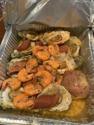 Added Steamed Garlic Oysters, Shrimp,  Sausage