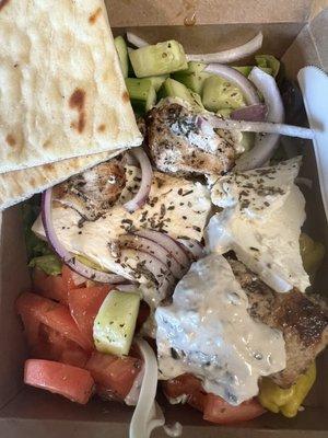 Amazing my new favorite "Chicken Souvlaki Greek Salad" order the creamy Greek dressing so fresh. The best Greek pita bread.