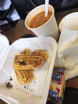 Grilled cheese had black, burnt pieces all over, just disgusting