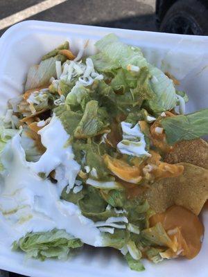 Vegetarian nachos.  stale chips, bland guacamole and odd tasting sour cream! Thumbs down