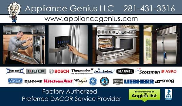 Factory Authorized Service 
We can service your appliance in warranty or out of warranty