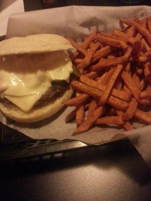 SW burger with sweet potato fries.  The burgers here are awesome!