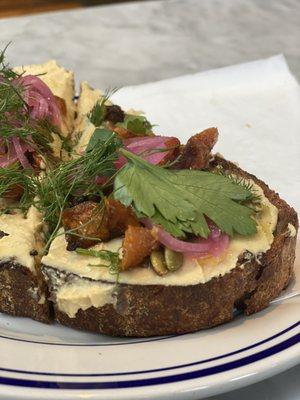 Hummus toast closeup