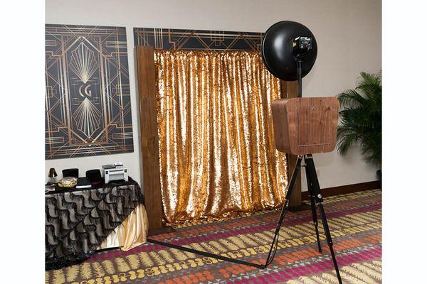 The Vintage Walnut Open Air Photo Kiosk with Walnut columns. Designed for rustic weddings and specialty themes. Handmade by me.