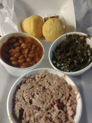 Half pint Carolina pork BBQ & two sides which was highly disappointing and lacked any flavor, except the beans which were canned