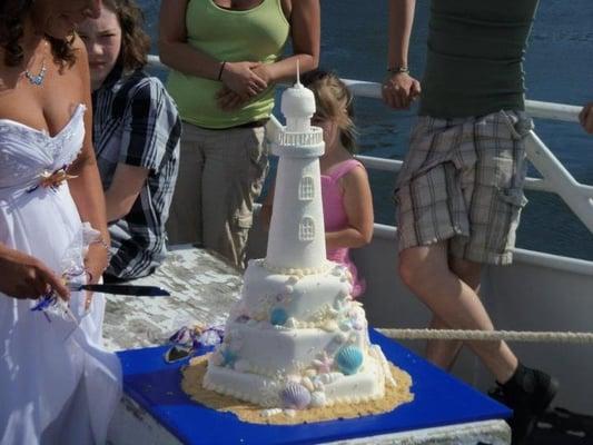 Lighthouse wedding cake - the lighthouse really lights up!