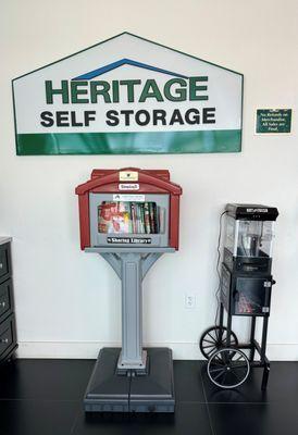 We offer a Free Little Library in our office for anyone to come take a book or video to enjoy