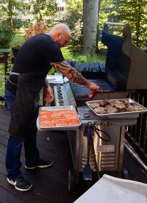 The kosher herb chicken breasts and fresh salmon waiting for Chris to grill to perfection. They were amazing!