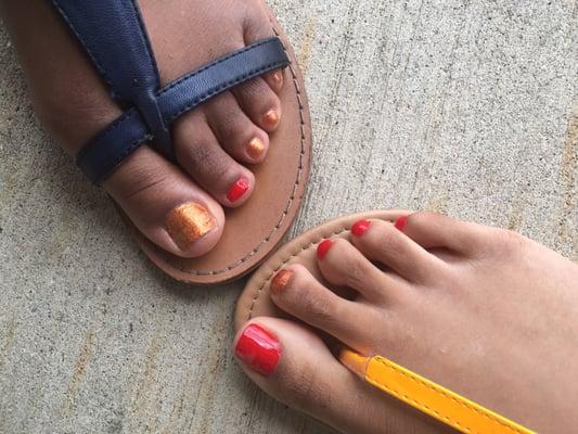 Mother daughter pedi with mix match color