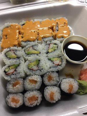 Salmon roll and California roll. They have the expensive & worst sushi rolls EVER