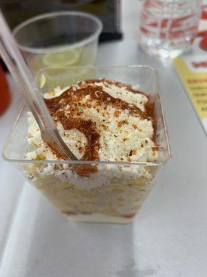 Corn with cheese, Mexican cream and tajin