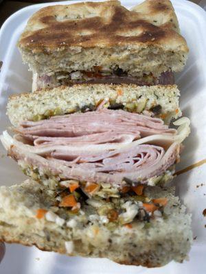 Their Muffuletta stuffed with good stuff!