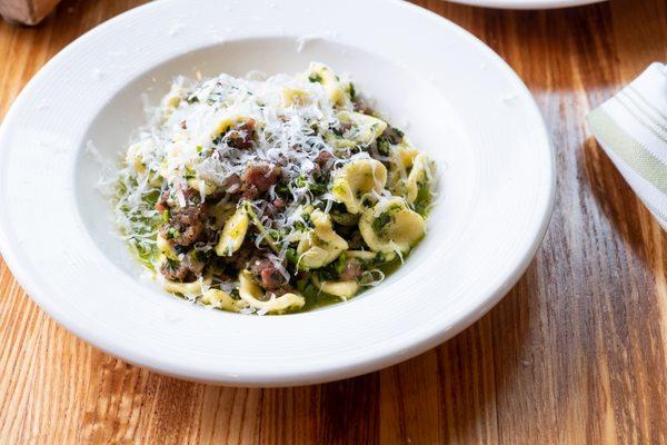 Orchecchiette Pasta with House-Made Sausage & Broccoli Rabe Pesto