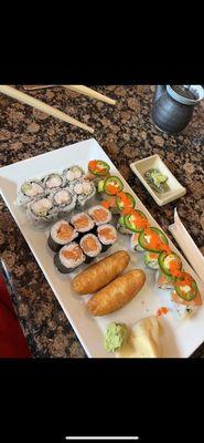 Discovery roll, tofu, salmon roll and shrimp roll