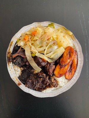 Oxtail (Medium) + Steamed Cabbage + Plantains over White Rice