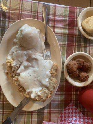 Chicken Fried Steak with mashed potatoes.