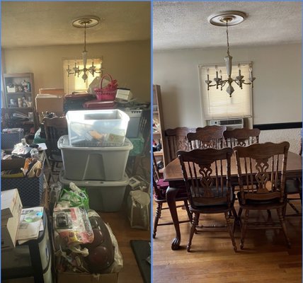 Before and after dining room declutter